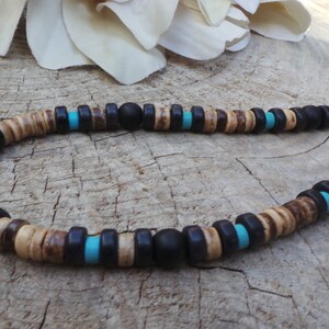 Mens beaded necklace. Mens turquoise necklace. Turquoise and black mens necklace. Surfer style necklace. image 7