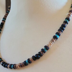 Mens beaded necklace. Mens turquoise necklace. Turquoise and black mens necklace. Surfer style necklace. image 8