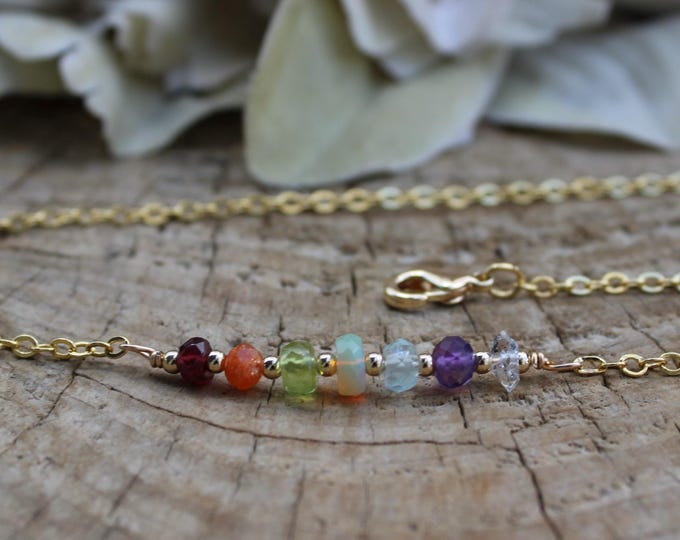 7 Chakra Gemstone Necklace: Gold, Silver, Rose Gold Chain, Real stones