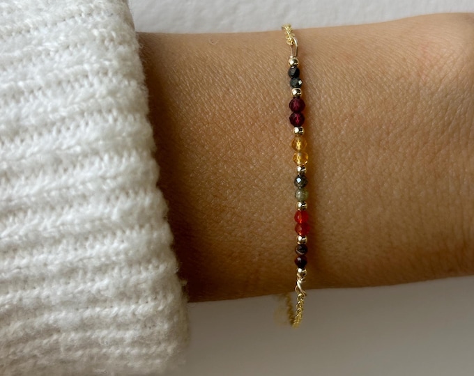 Abundance Gemstone Bracelet: Tiger's Eye, Jade, Carnelian, Pyrite, gold, silver, rose gold chain