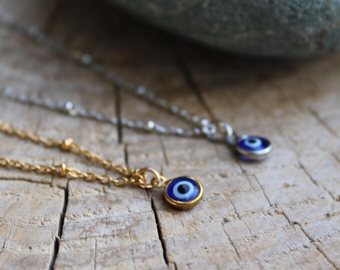 Evil eye necklace. Evil eye silver/gold satellite chain necklace. Greek mati necklace.  Protection necklace. Stainless steel.