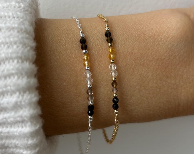Empath protection and grounding bracelet. Black tourmaline, smoky quartz, clear quartz, citrine,  black sheen obsidian.