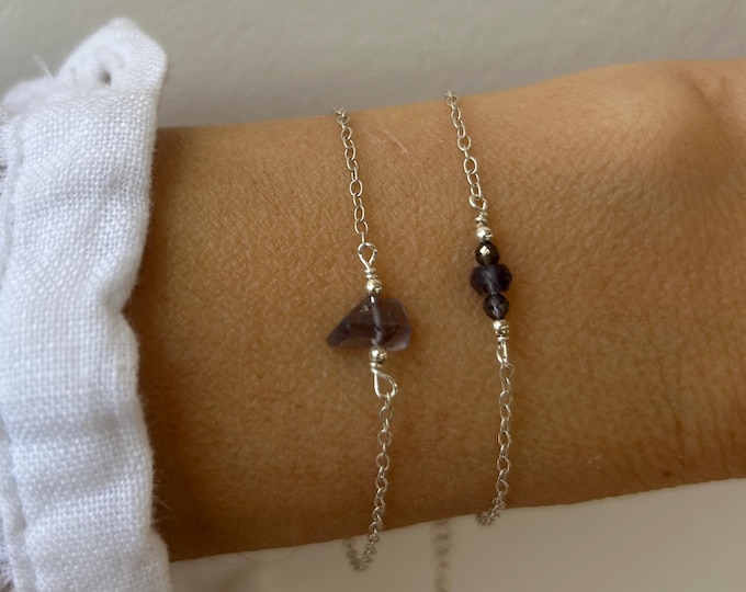 Iolite bracelet. Water sapphire bracelet.  September birthstone. Gold, silver, rose gold.