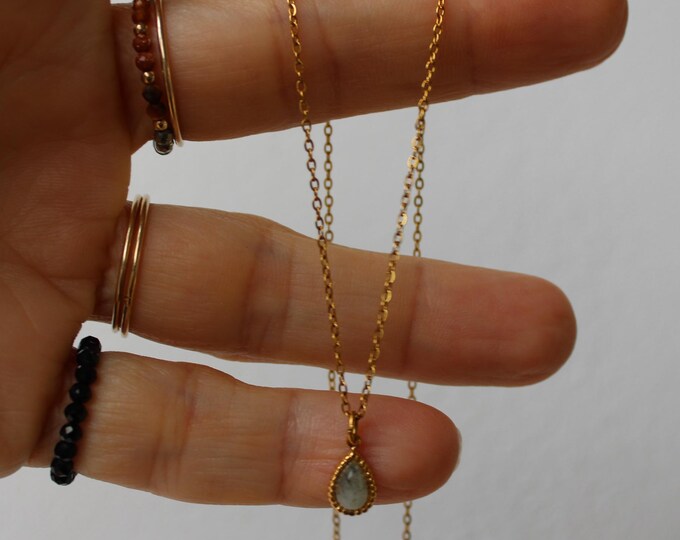 Tiny labradorite Drop Necklace.  Minimalist teardrop necklace. Stainless steel.