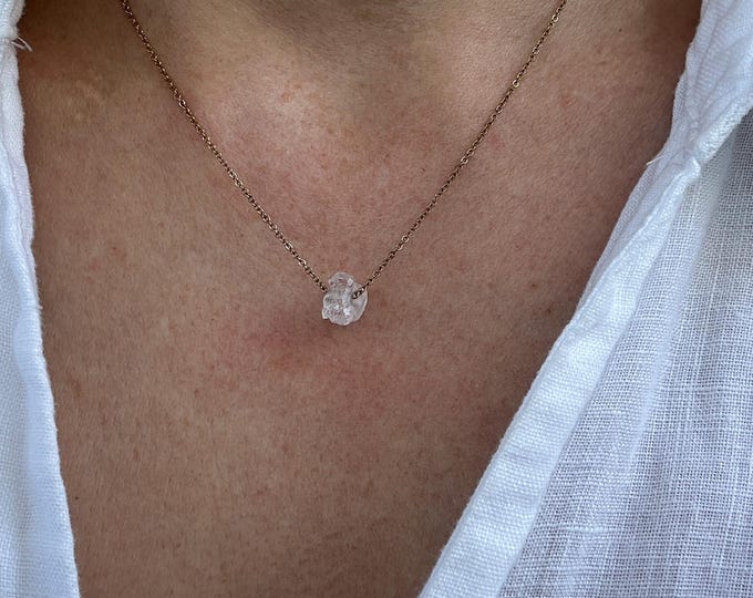 Raw Clear Quartz Nugget Necklace, Stainless Steel Healing Crystal
