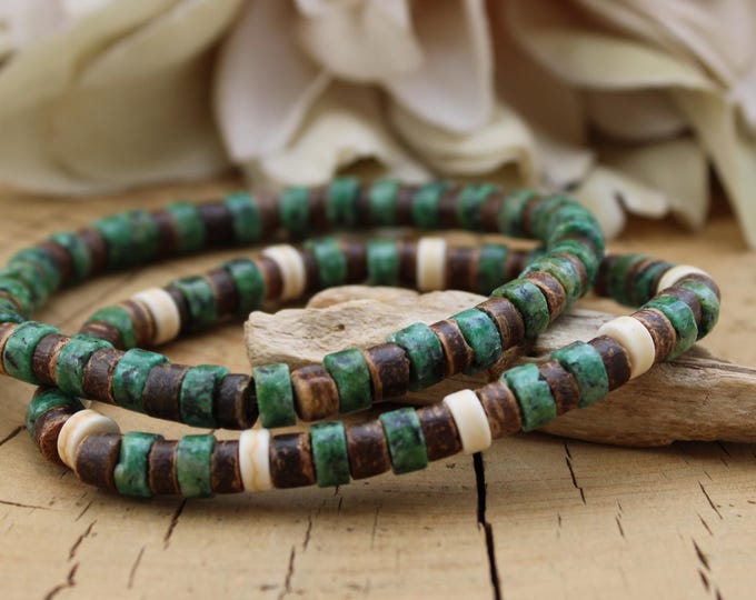 African turquoise beaded bracelet. Gemstone stretch cord bracelet for men.