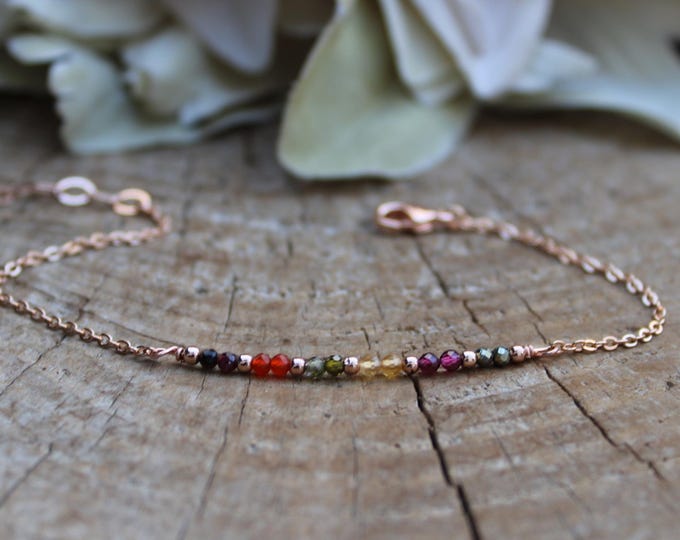 Abundance Gemstone Bracelet: Tiger's Eye, Jade, Carnelian, Pyrite, gold, silver, rose gold chain