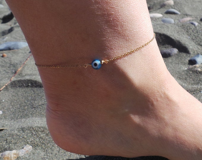 Evil eye anklet. Dainty evil eye anklet bracelet.  Ankle bracelet. Gold,silver, rose gold chain anklet.