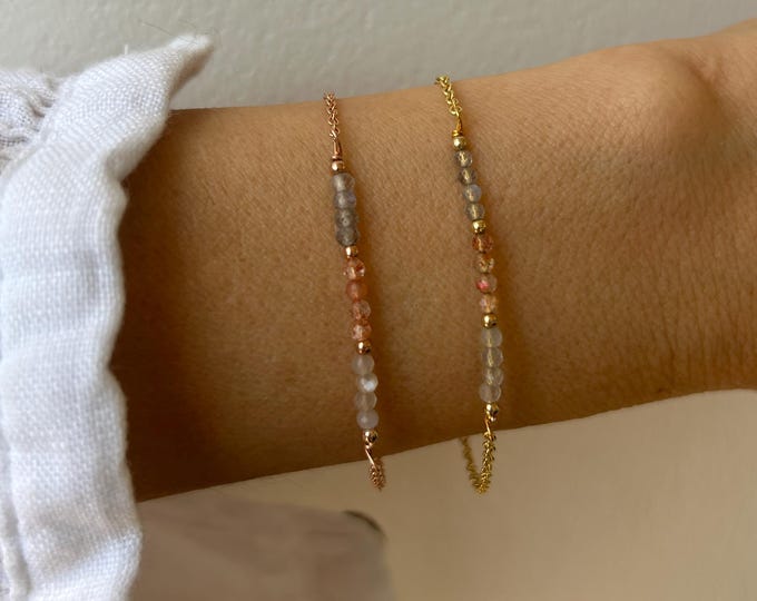Moonstone, sunstone and labradorite bracelet. Gold filled/sterling silver gemstone bracelet. Positivity, healing, hormonal support