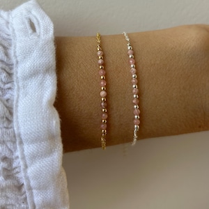 Dainty rhodochrosite bracelet. Crystal healing. Gold filled/sterling silver rhodochrosite bracelet. Pink gemstone birthstone.