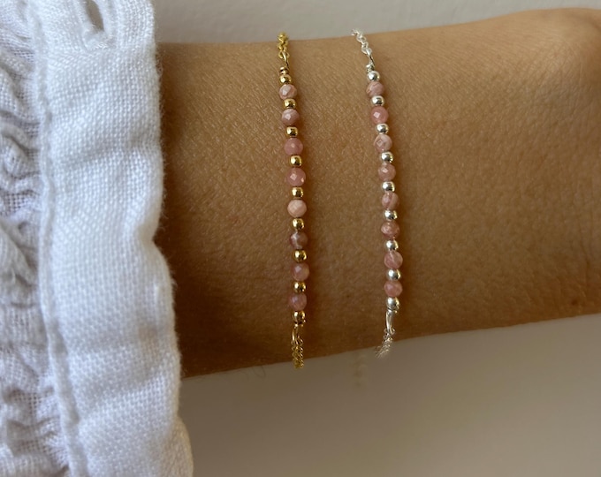 Dainty rhodochrosite bracelet. Crystal healing. Gold filled/sterling silver rhodochrosite bracelet. Pink gemstone birthstone.