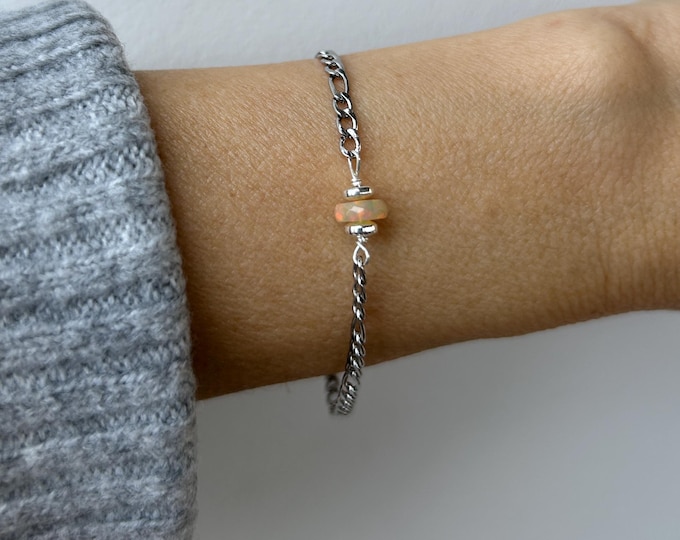 Opal bracelet for men. Couples bracelet.Matching bracelets.  Silver/gold chain. 3mm.