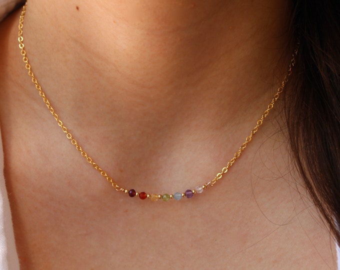 7 chakra necklace. Real stone 7 chakra. Dainty chakra necklace . Crystal healing necklace. Gold filled/sterling silver