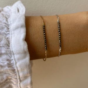 Pyrite bracelet.  Dainty pyrite bracelet. Abundance, protection, energy guard. Gold, silver, rose gold steel chain.