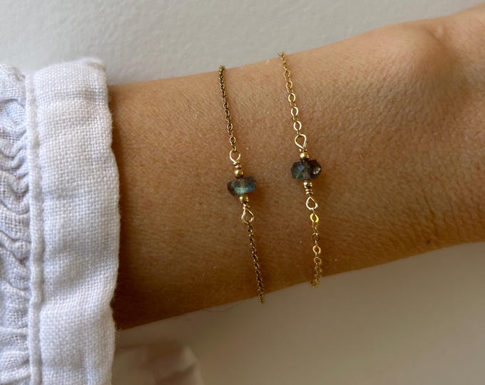 Dainty Blue Flash Labradorite Bracelet: Gold Filled, sterling silver, stainless steel Chain
