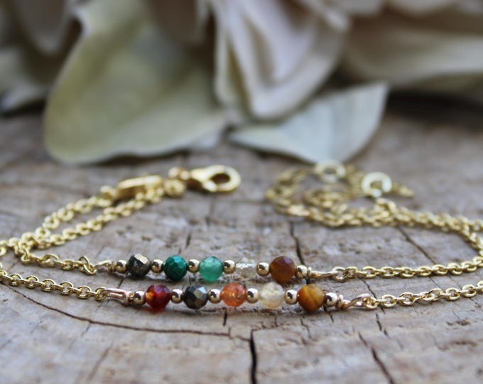 Abundance Positivity Gemstone bracelet. Carnelian Sunstone Pyrite Citrine Tiger's Eye Green aventurine