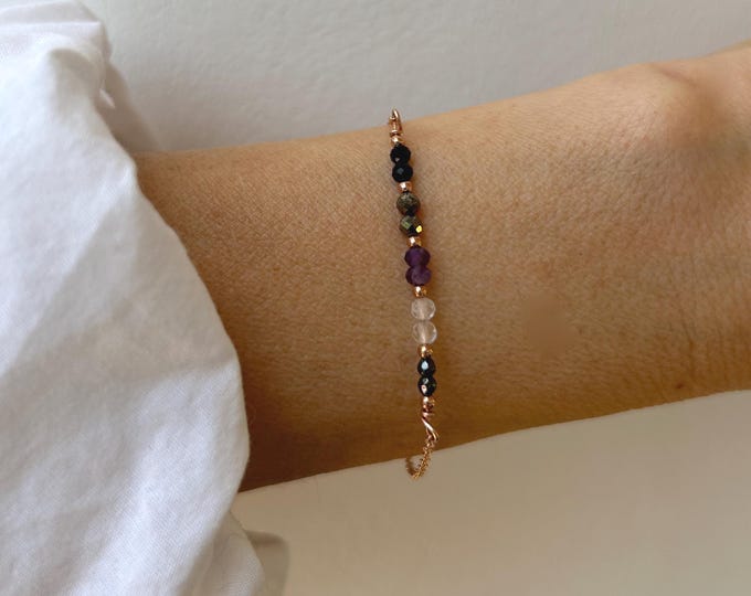 Empath Protection Bracelet: Black Tourmaline, Amethyst, Quartz, Hematite, Pyrite