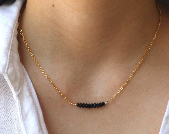 Black tourmaline bar necklace. Empath protection necklace. Gold, silver, rose gold chain.