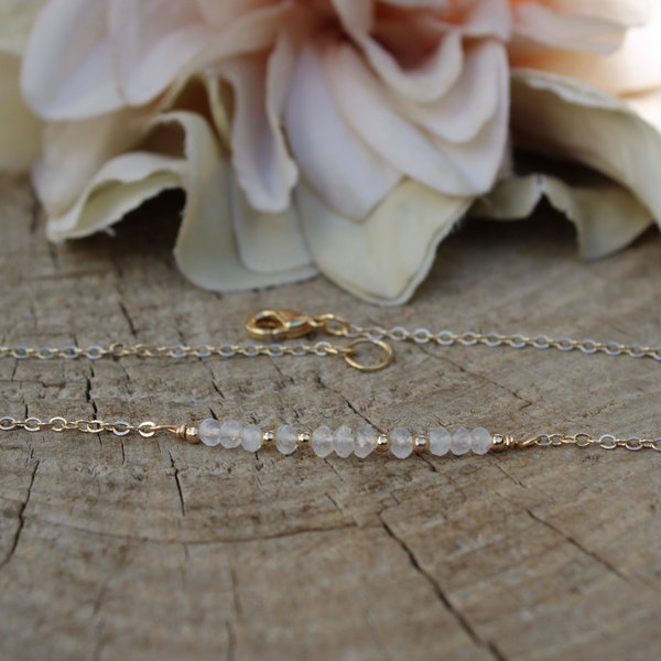 Moonstone bar necklace. Blue flash moonstone necklace. Gold filled/sterling silver . June birthstone.