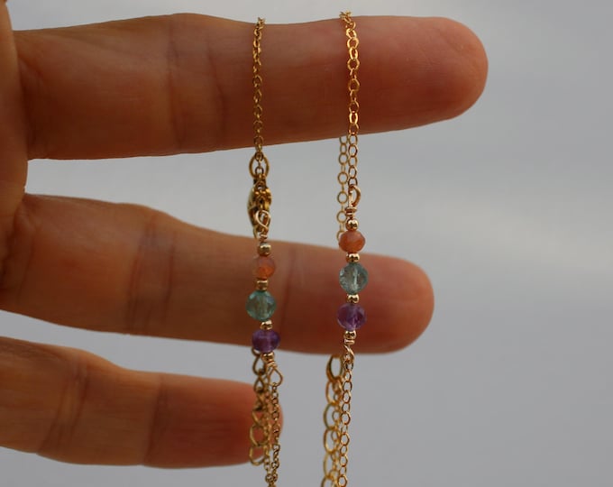 Crystal Healing Weight Loss Aid bracelet. , Blue Apatite, sunstone, amethyst gemstone Bracelet