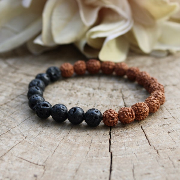 Rudraksha and lava rock mala bracelet. Sacred rudraksha bracelet. Protection, grounding, stress relieving. Beaded bracelet men.