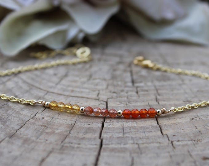 Carnelian Sunstone Citrine Gemstone Bar Bracelet. Positivity and optimism.