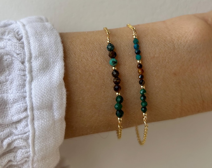 Malachite Chrysocolla Tiger's Eye Gemstone Bracelet, Abundance Protection Healing