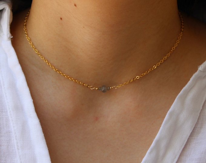 Dainty labradorite necklace. Blue flash labradorite necklace. Gemstone dot necklace. Gold filled/sterling silver labradorite choker.