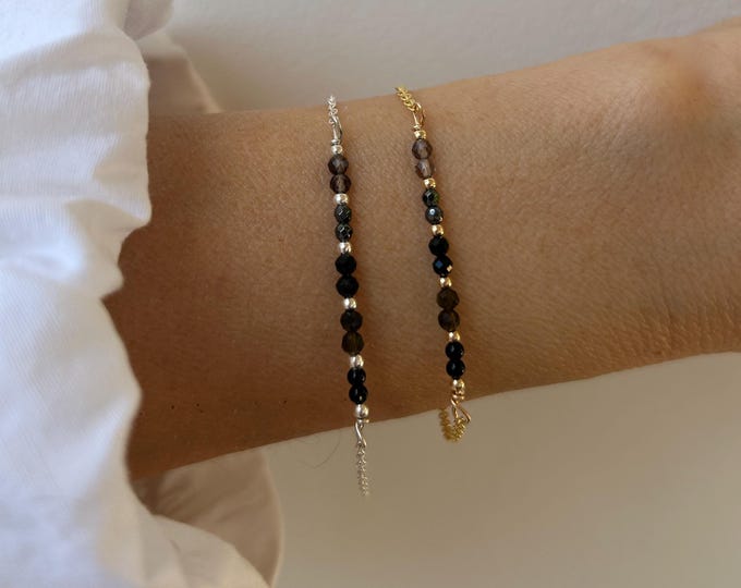 Gemstone Protection Bracelet, Black tourmaline,  Onyx, Gold Sheen Obsidian, hematite, smoky quartz