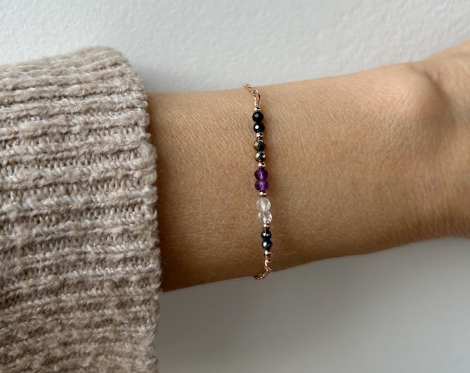 Empath Protection Bracelet: Black Tourmaline, Amethyst, Quartz, Hematite, Pyrite