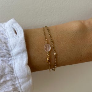 Rosenquarz-Nugget-Armband.  Rosenquarz Kristall Armband. Fruchtbarkeit Armband. Gold, Silber Edelstahl Kette.