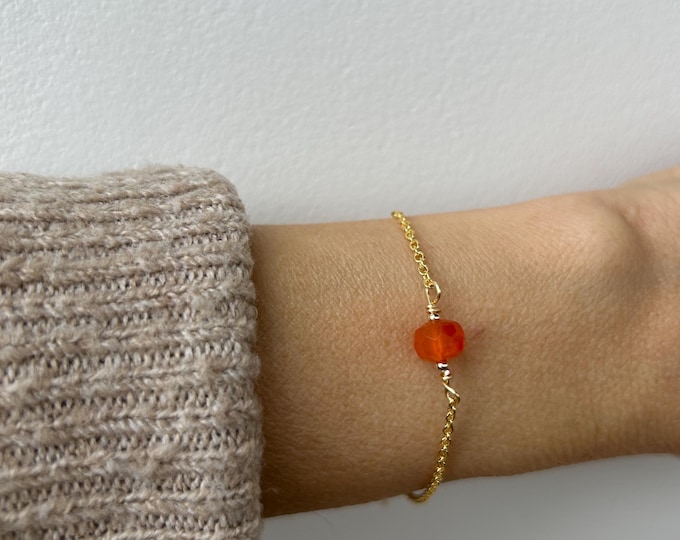 Carnelian crystal bracelet. Orange gemstone. Gold, silver ,rosegold chain.