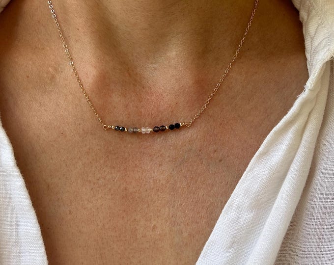 Empath Protection Gemstone Necklace, Black Tourmaline, Smoky Quartz, moonstone, hematite, labradorite.