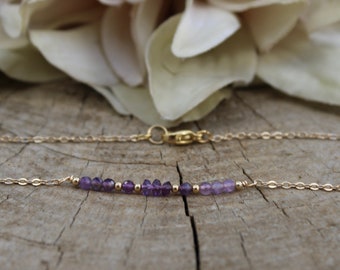 Amethyst bar necklace.Gold filled/ rose gold filled sterling silver amethyst necklace. February gemstone.