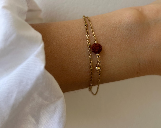 Rudraksha Seed Bracelet, 5 mukhi.  Spiritual Jewelry. Stainless steel chain