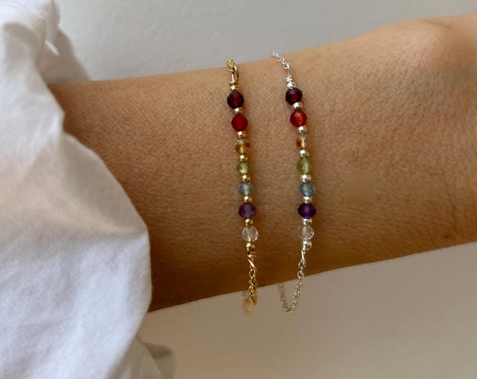 7 Chakra Gemstone Bracelet, Real Stones, Healing Crystal Jewelry