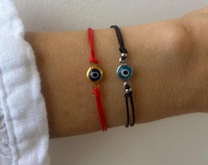Mens evil eye cord bracelet. Unisex evil eye string bracelet. Protection bracelet. Red string bracelet.