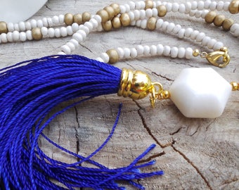 Wood bead tassel necklace. Accent bead tassel necklace. Summer necklace. Long beaded necklace. Boho tassel necklace. Bohemian necklace.