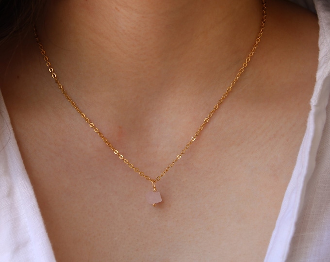 Raw Rose Quartz Nugget Necklace: Gold Filled / Sterling Silver