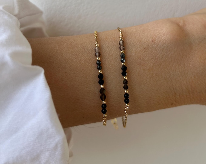 Gemstone Protection Bracelet, Black tourmaline,  Onyx, Gold Sheen Obsidian, hematite, smoky quartz