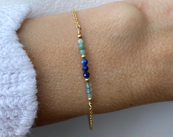 Amazonite, lapis lazuli and apatite bracelet.  Anti-depression, calming , regulate weight. Gold filled/sterling silver bracelet.