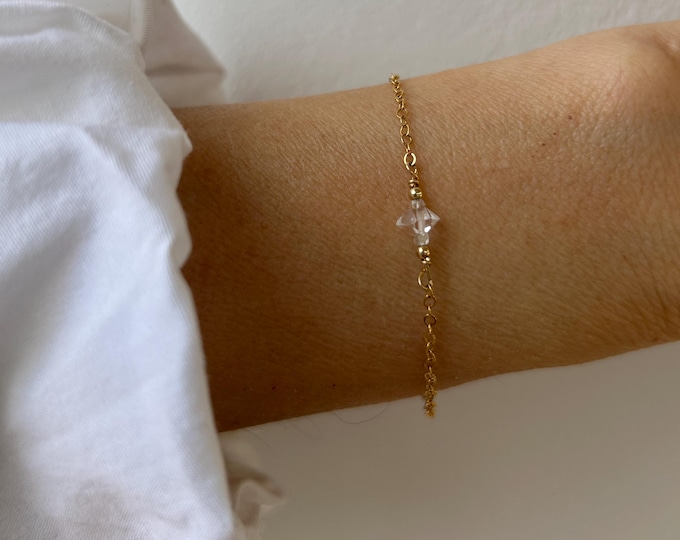 Dainty Herkimer Diamond Bracelet, April Birthstone, Bridal Jewelry, Gold Silver Rose Gold