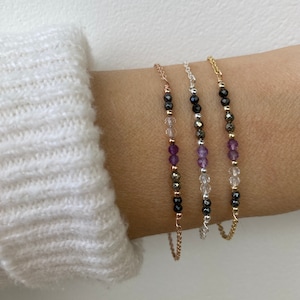 Empath protection bracelet. Block negative energy. Black tourmaline, clear quartz, amethyst, pyrite and hematite. Gold filled, sterling image 1