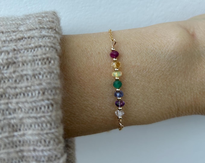 7 chakra bracelet. Real stone 7 chakra. Dainty 7 chakra bracelet. Alternative 7 chakra gemstones. Gold filled/sterling silver
