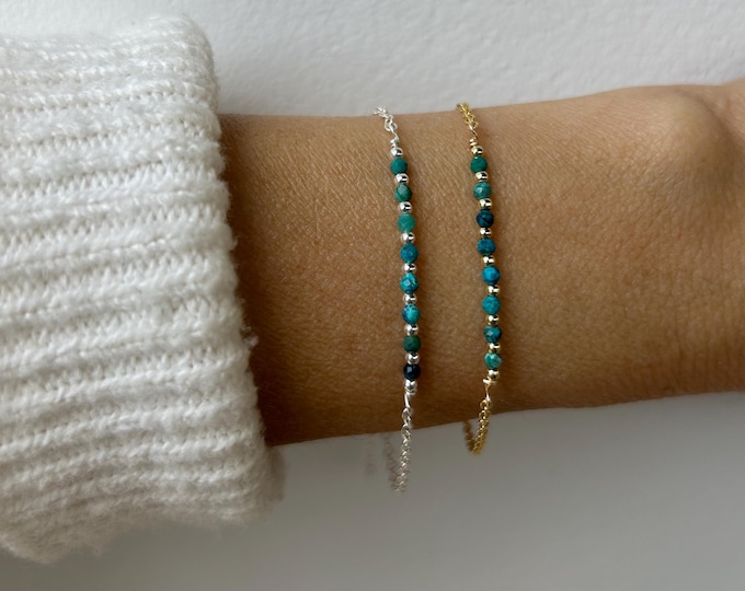 Dainty chrysocolla bracelet. Emotional healing.  Gold filled/ sterling silver chrysocolla bracelet.