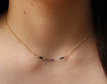 Empathische bescherming ketting. Blokkeer negatieve energie/emotionele helende ketting. Goud gevulde/sterling zilveren ketting met kralenstaafje.