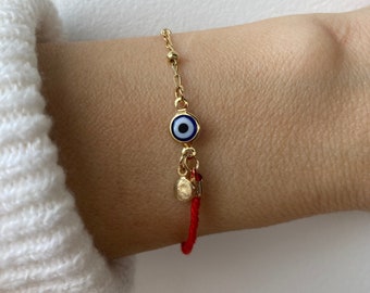 Red string evil eye bracelet. Red string of fate bracelet. Evil eye bracelet. Gold filled. Protection bracelet.