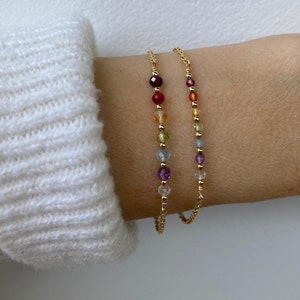 7 chakra bracelet. Real stone 7 chakra. Dainty chakra bracelet . Crystal healing bracelet. Gold filled/rose gold, sterling silver image 1