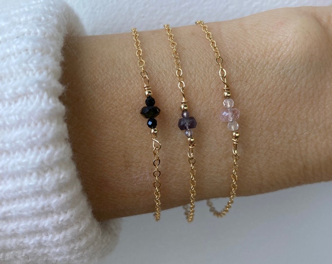 Dainty birthstone gemstone bracelet. Gold filled, sterling silver, rose gold filled.