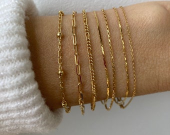 Minimalist bracelet. Dainty chain bracelet. Gold filled stacking bracelets. Thin chain bracelet. Figaro, cardano, snake, paper clip